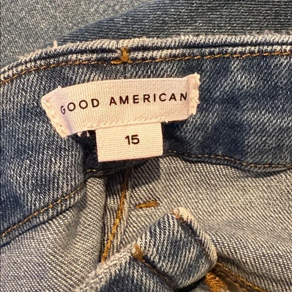 GOOD AMERICAN Classic Wide Leg Jeans Raw Hem Indigo Medium Wash Size 15 TALL - Picture 6 of 6